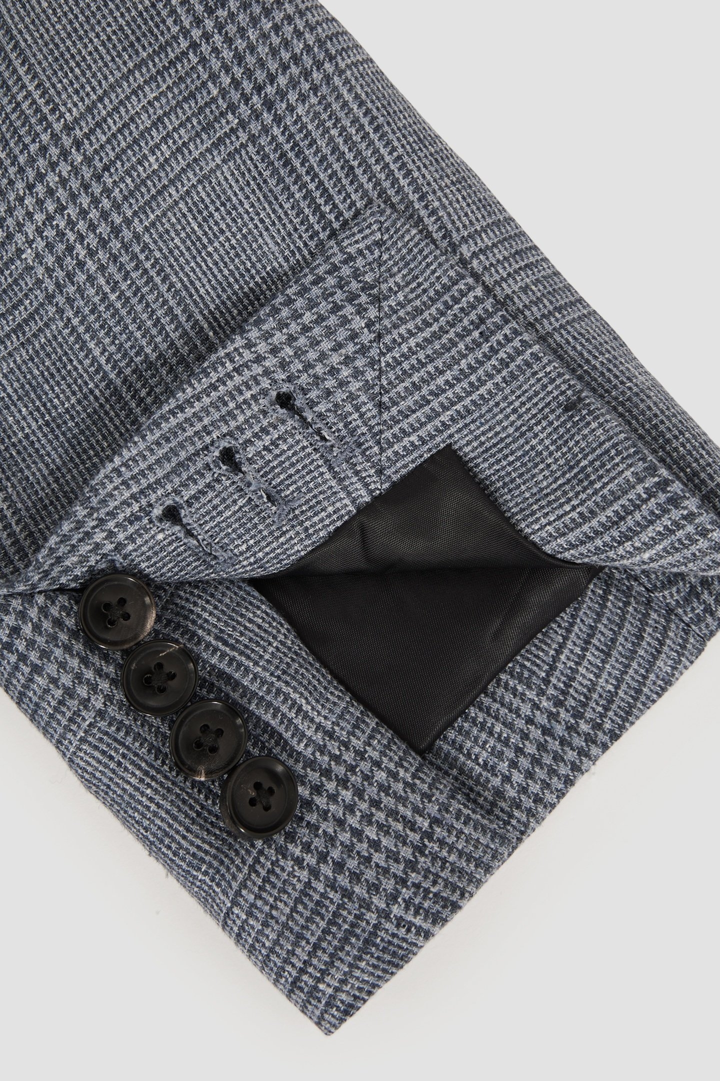 SB 2B NOTCH PRINCE OF WALES CHECK LINEN BLAZER SOFT BLUE 7