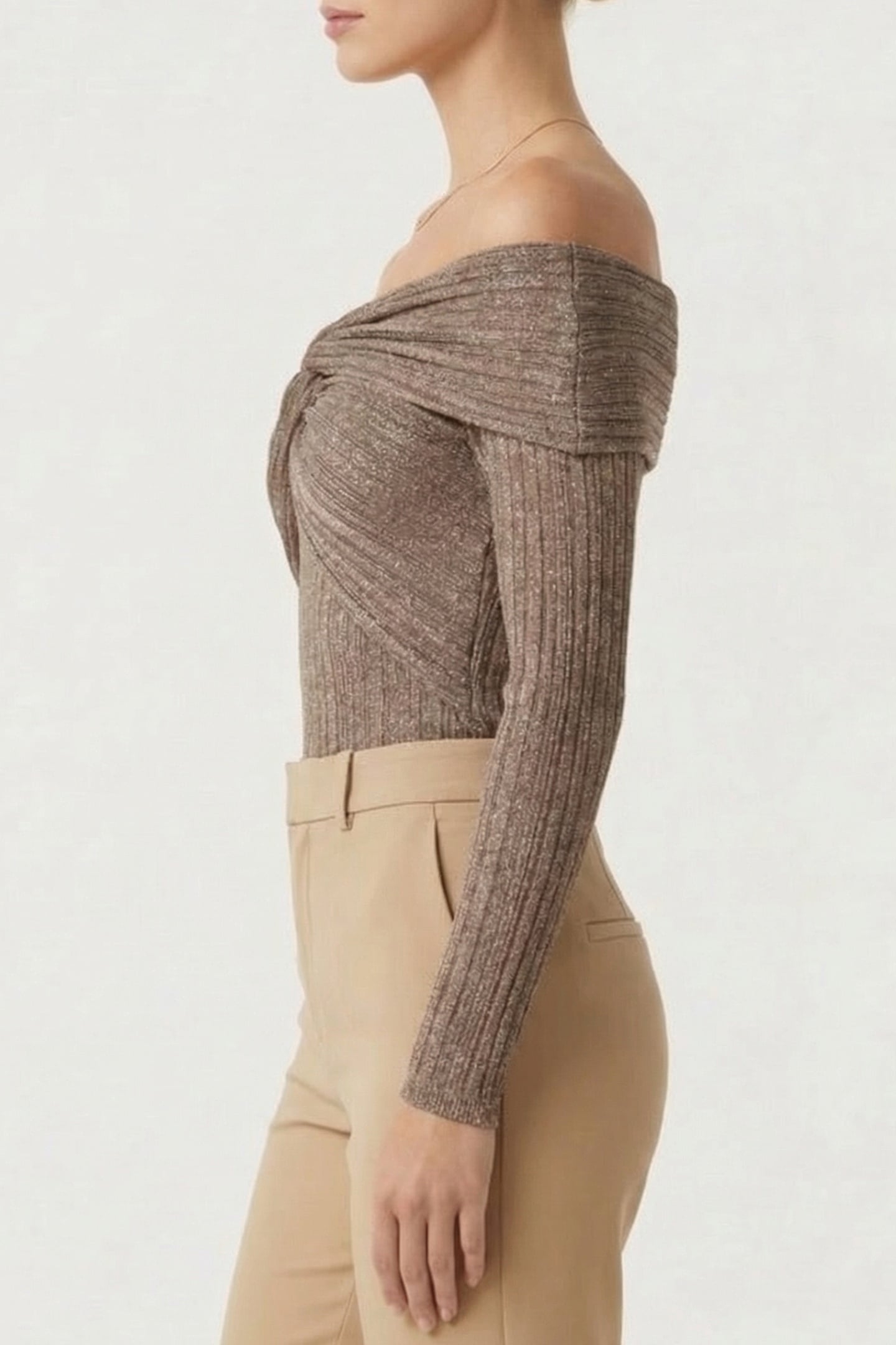 MARCIANO BY GUESS GIA LS RIBBED SWEATER TOP NATURAL ALMOND 3