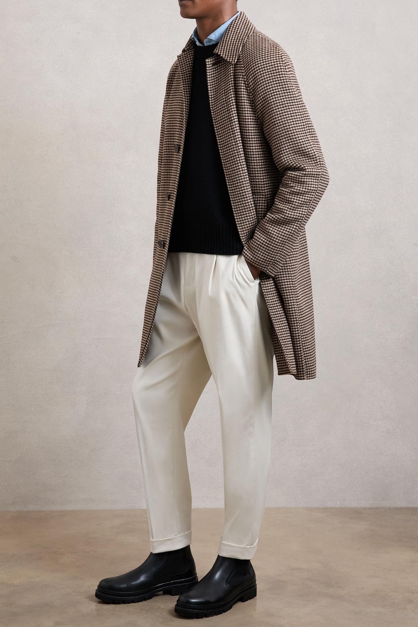 SB DOGTOOTH CHECK OVERCOAT BROWN 1