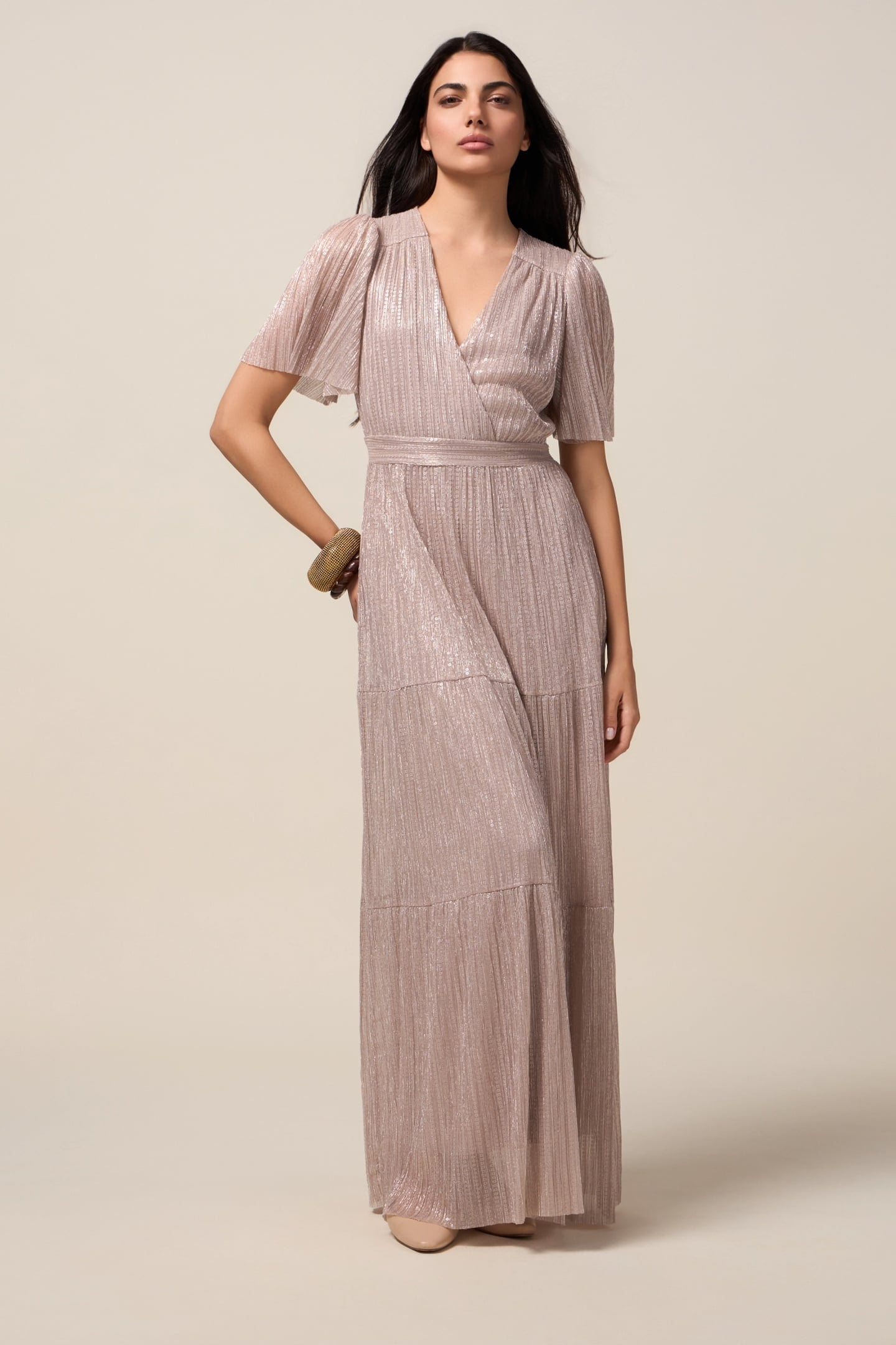 LONG PLEATED LUREX DRESS PINK 1