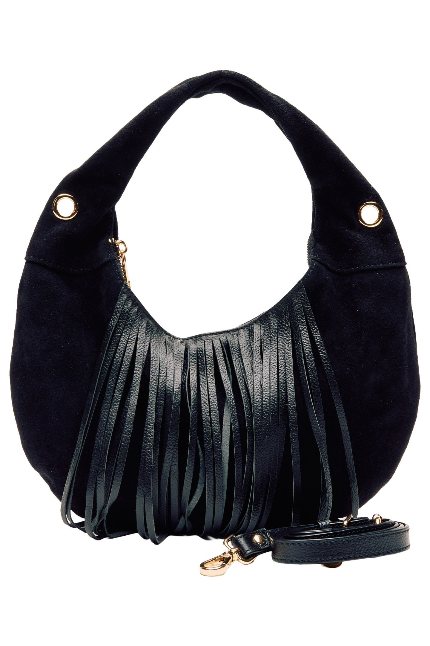 MINI GABI SUEDE FRINGE BLACK W. GOLD 4