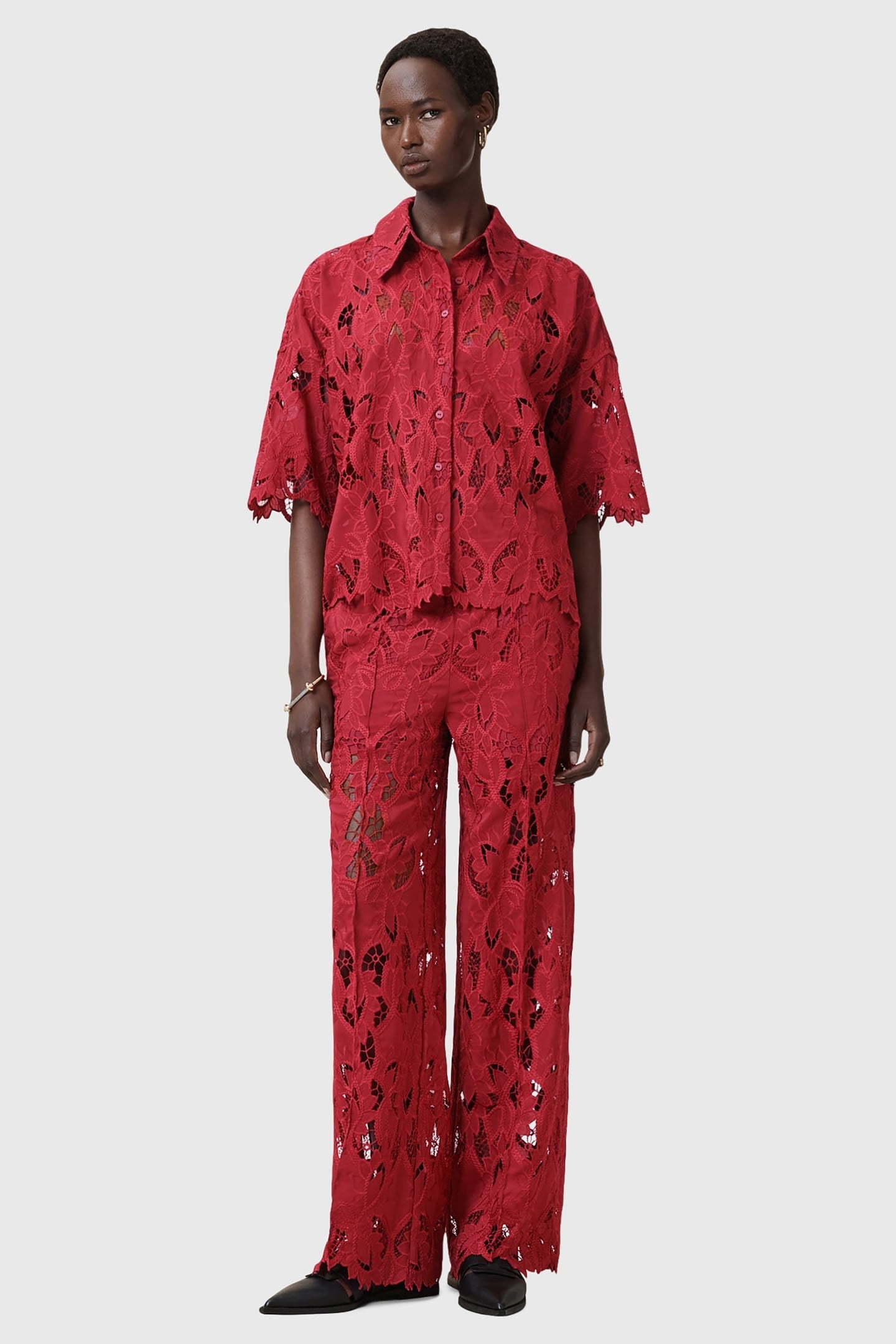 CHARLI EMB TROUSER BURNT BRICK RED 1