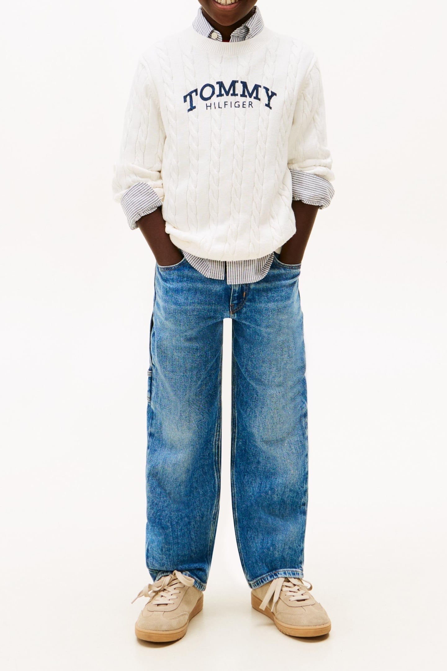 BOYS GRAPHIC CABLE SWEATER IVORY SILK 2