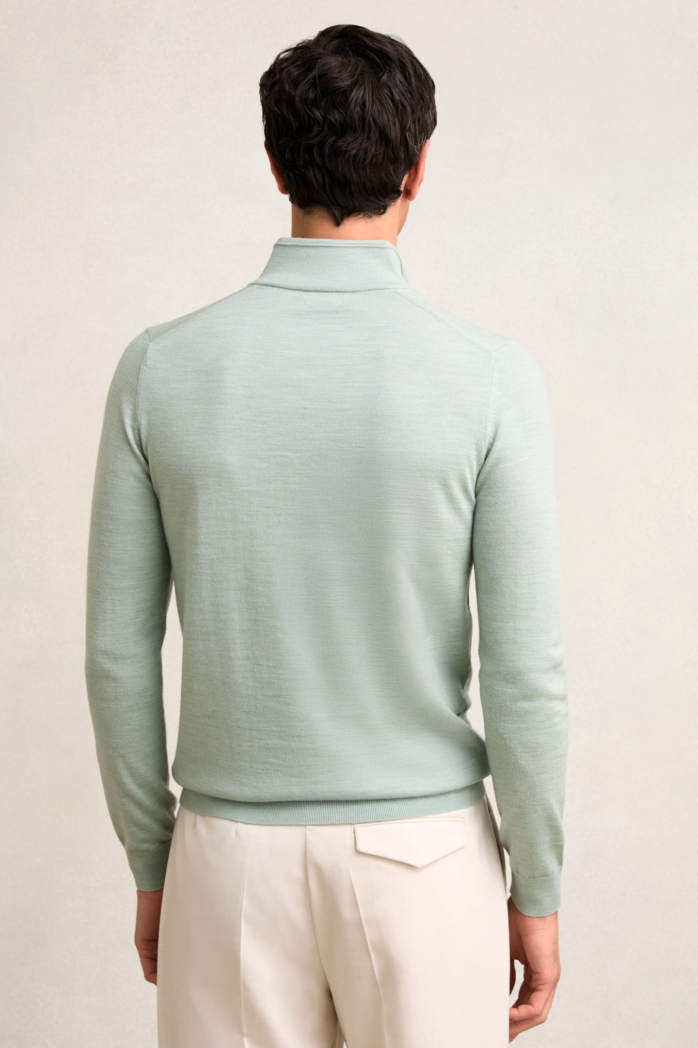 LS HALF ZIP FUNNEL MERINO WOOL JUMPER SAGE GREEN MELANGE 2