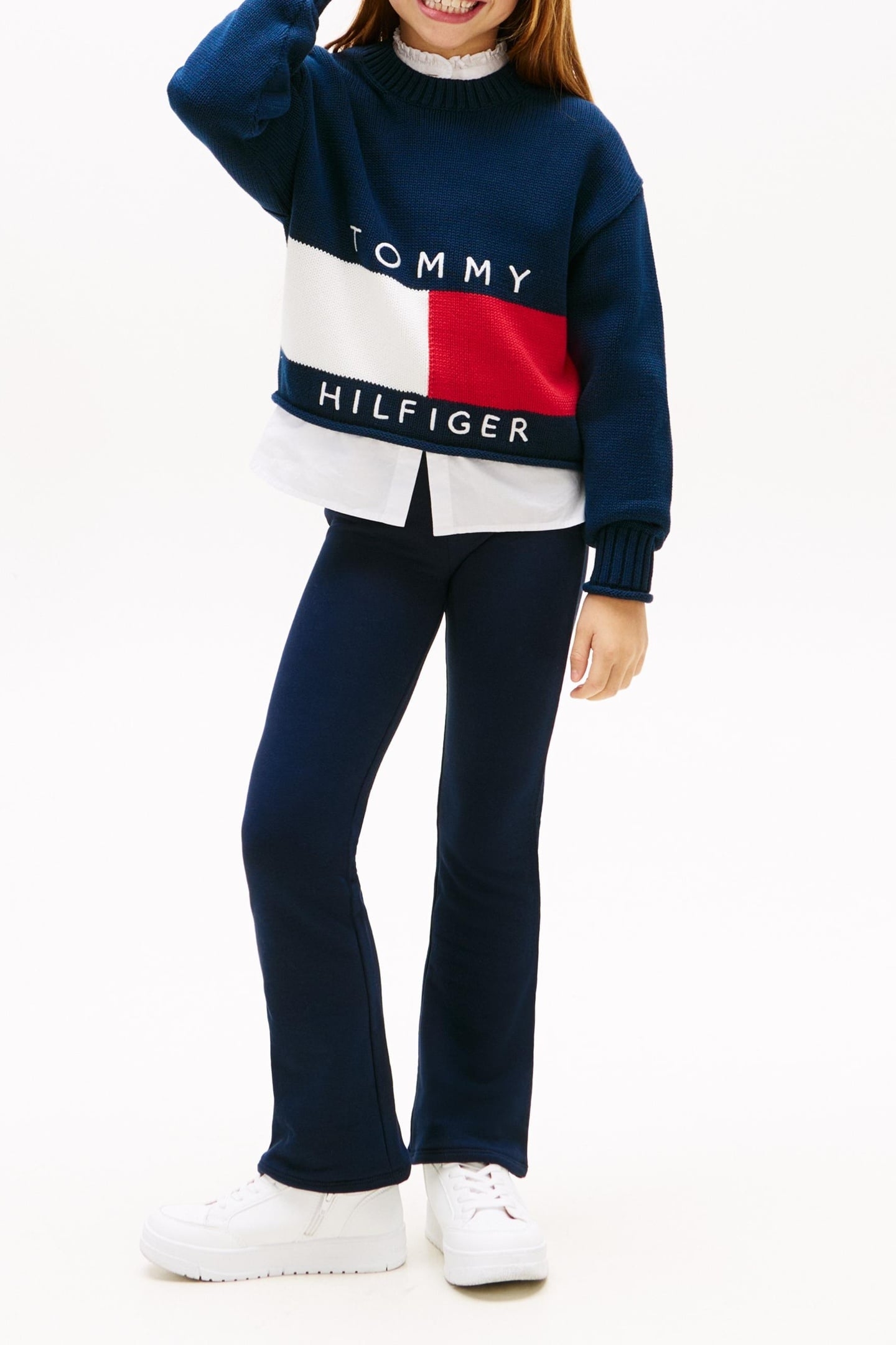 GIRLS TOMMY FOIL FLARE LEG DARK NIGHT NAVY 1