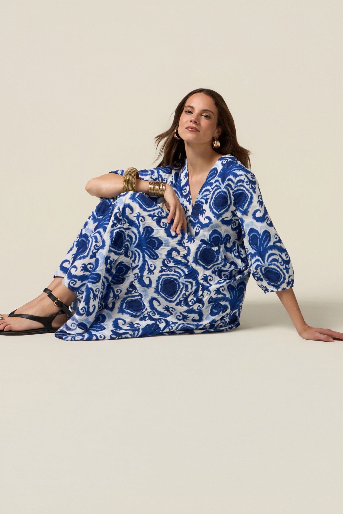 PATTERNED COTTON MIDI SHIRTDRESS BLUE 1