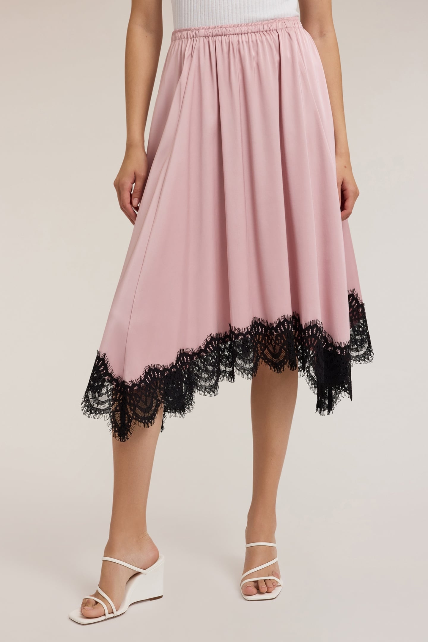 SATIN SKIRT WITH LACE TRIM POWDER PINK 5