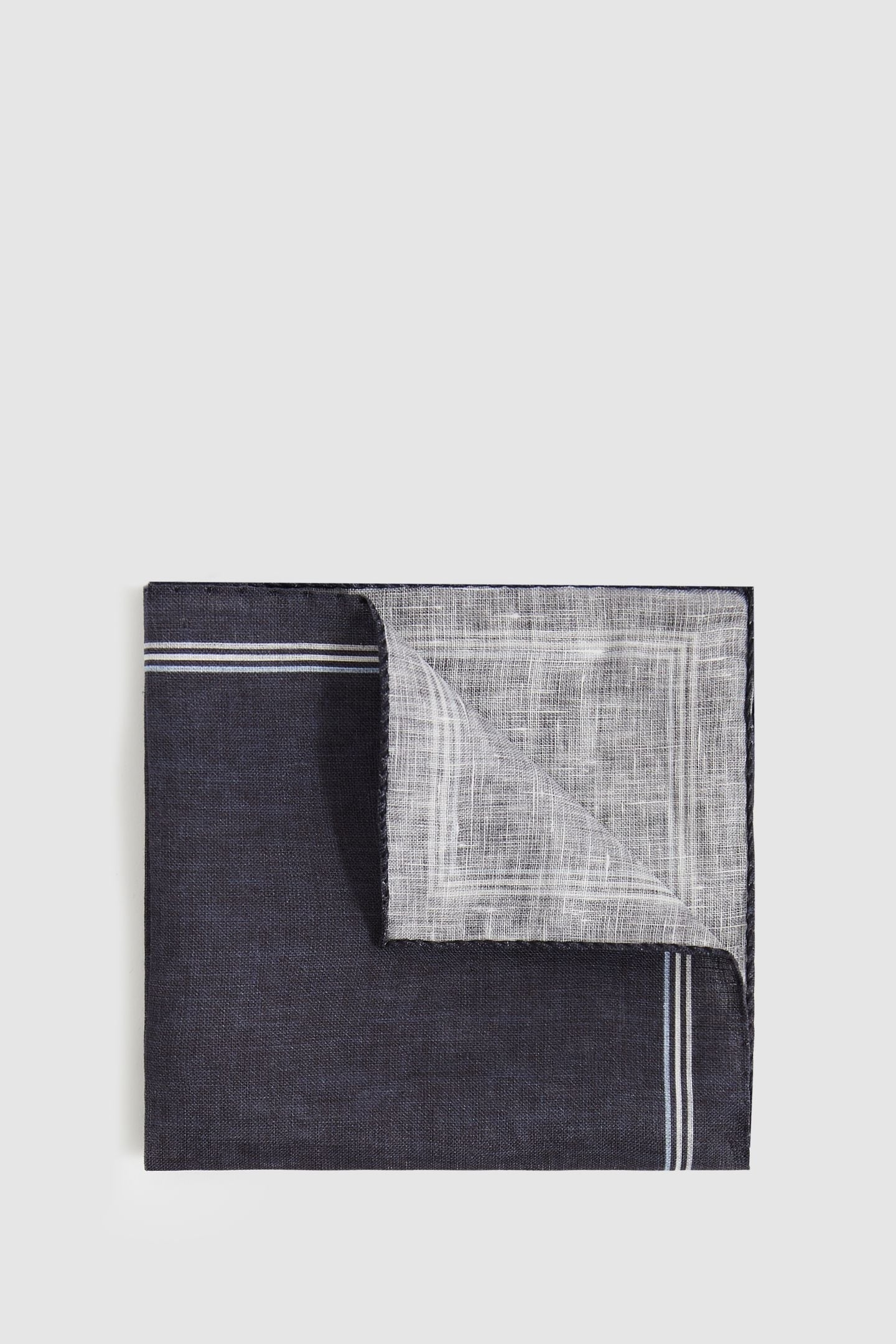 PLAIN LINEN POCKET SQUARE NAVY 2