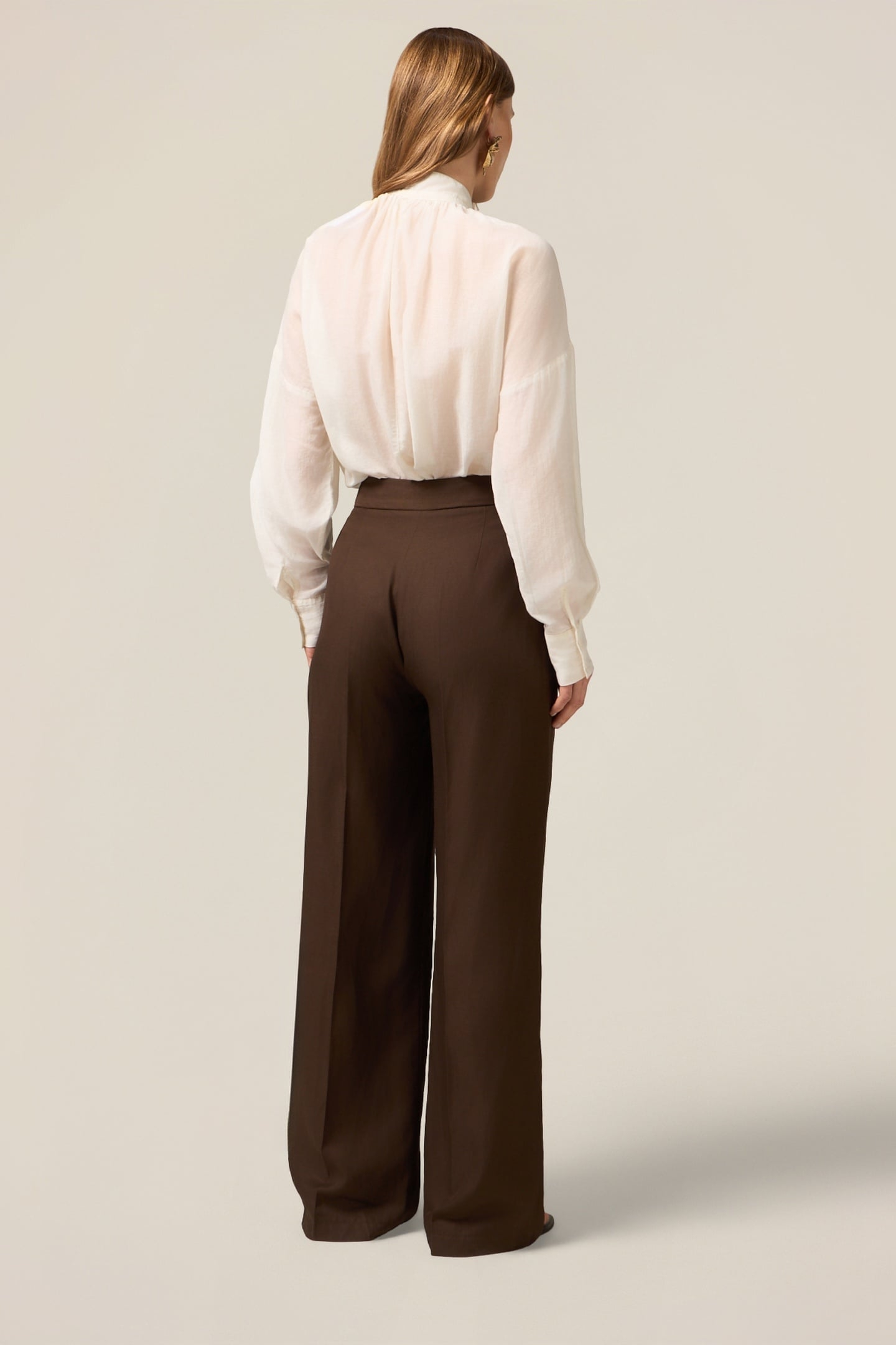 WIDE-LEG LINEN BLEND TROUSERS BROWN 3