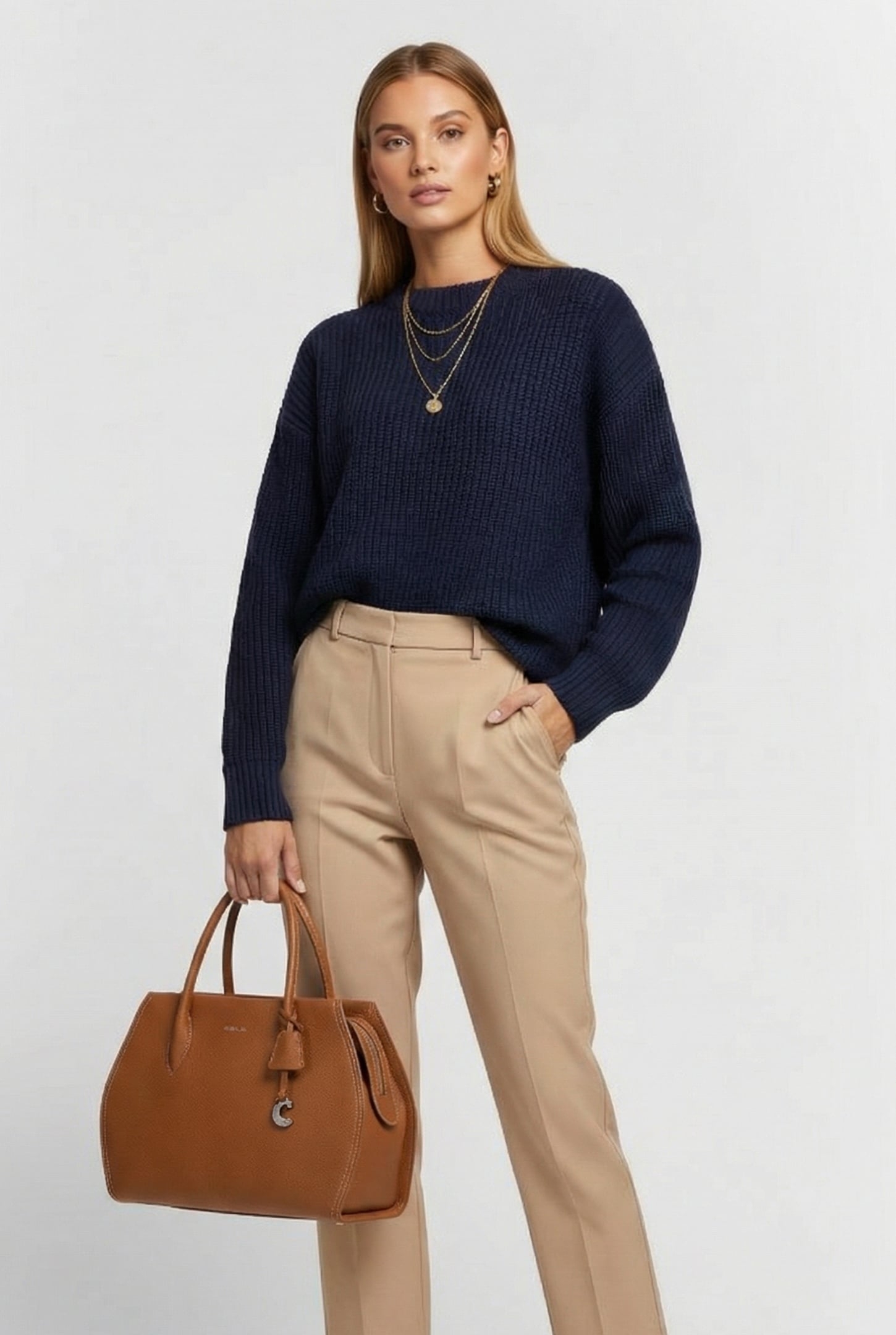 LEATHER MEDIUM SATCHEL BAG IN BROWN 1