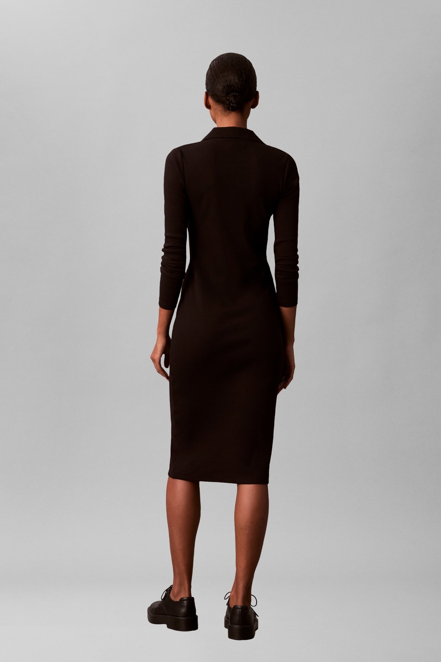 LS WOVEN LABEL JOHNNY COLLAR MIDI DRESS BLACK 3