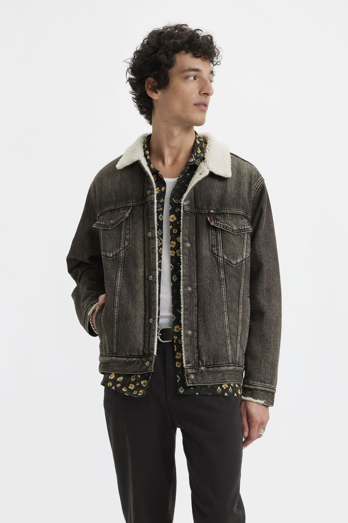 RELAXED FIT SHERPA TRUCKER JACKET BLACK 1