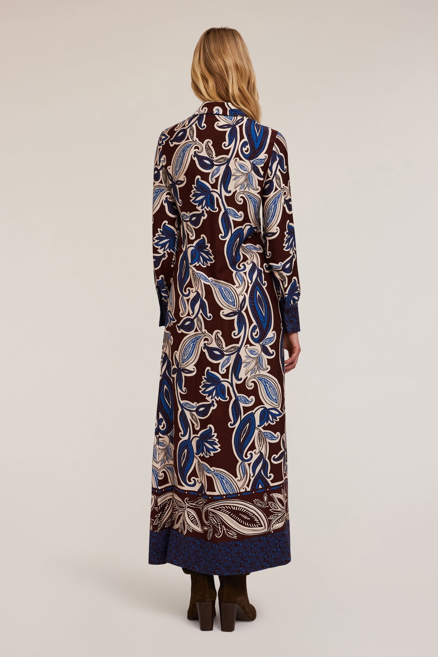 LONG VISCOSE DRESS WITH SCARF PATTERN BLUE 2
