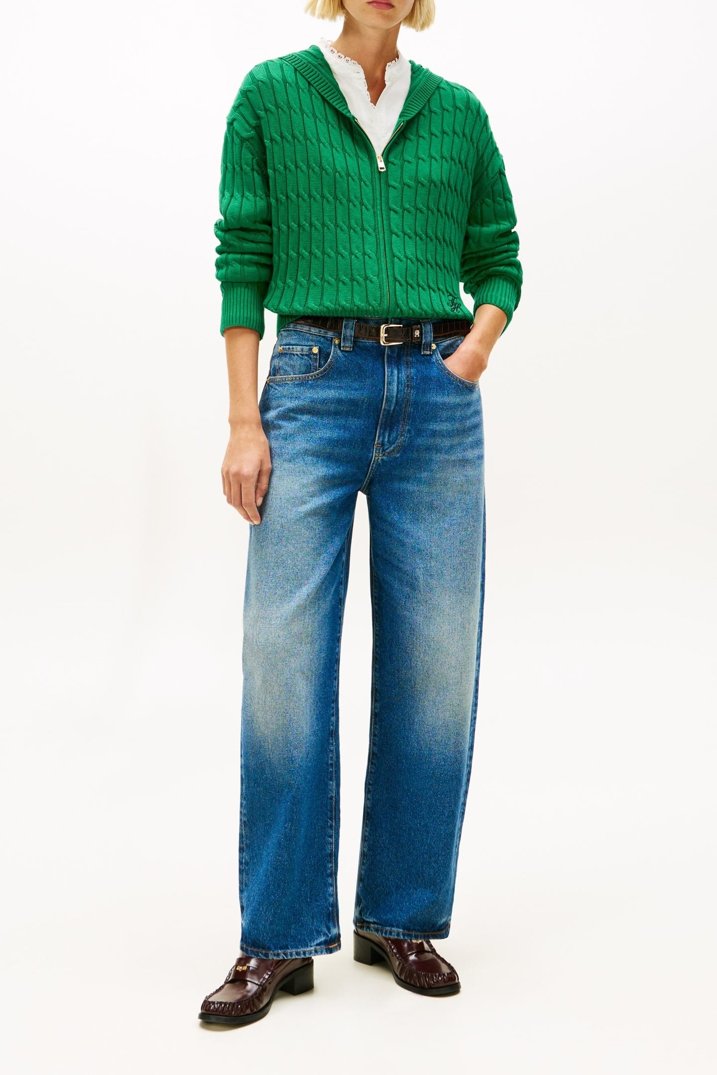 CABLE KNIT ZIP-THRU HOODY NOUVEAU GREEN 3