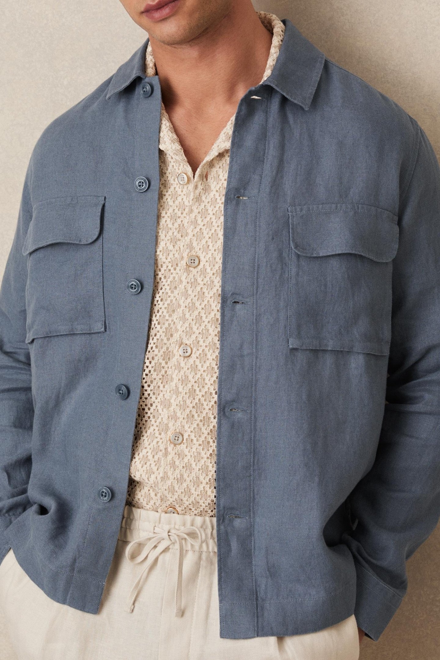 LS LINEN TWIN POCKET OVERSHIRT AIRFORCE BLUE 6