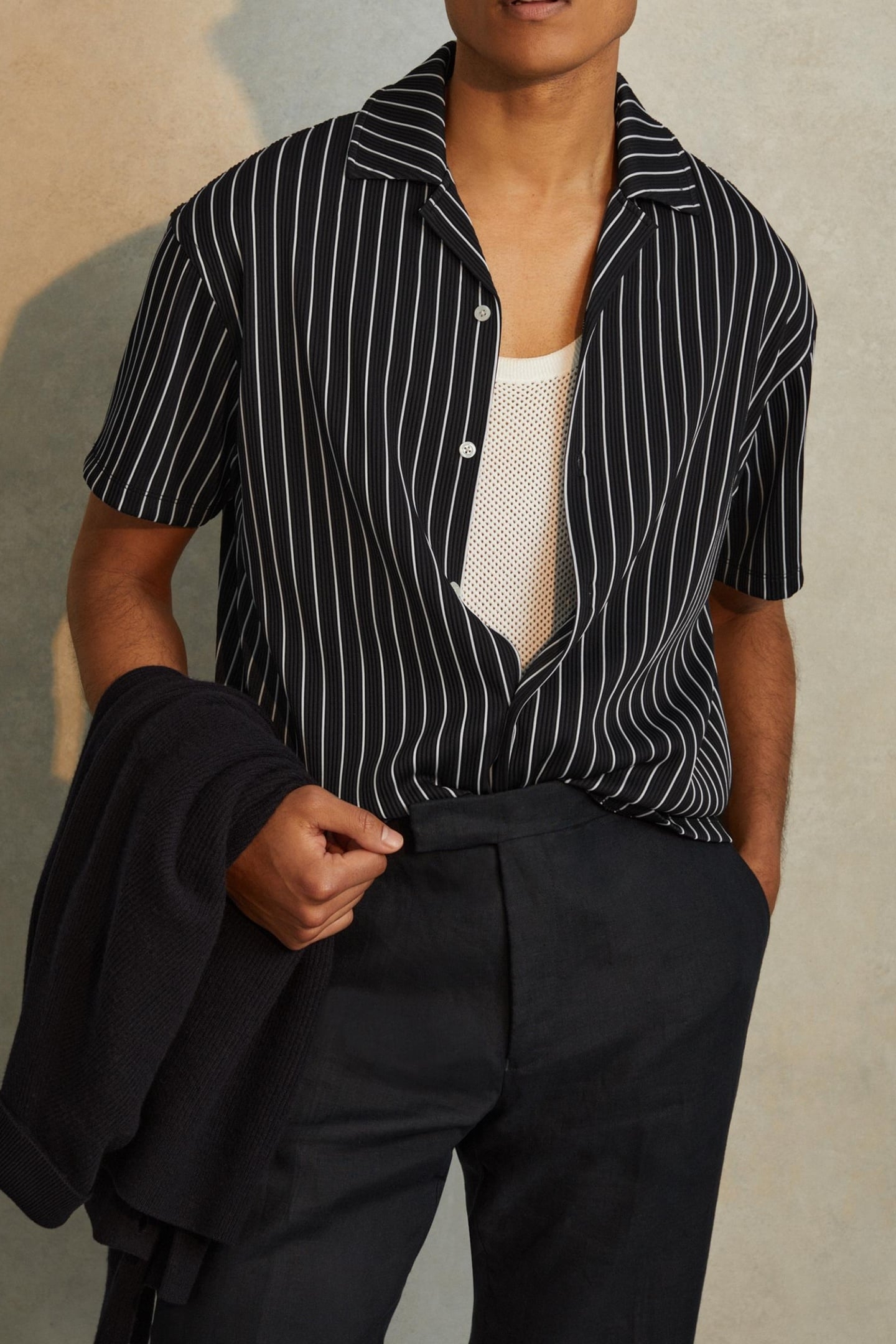 SS STRIPED RIB SHIRT NAVY/WHITE 5