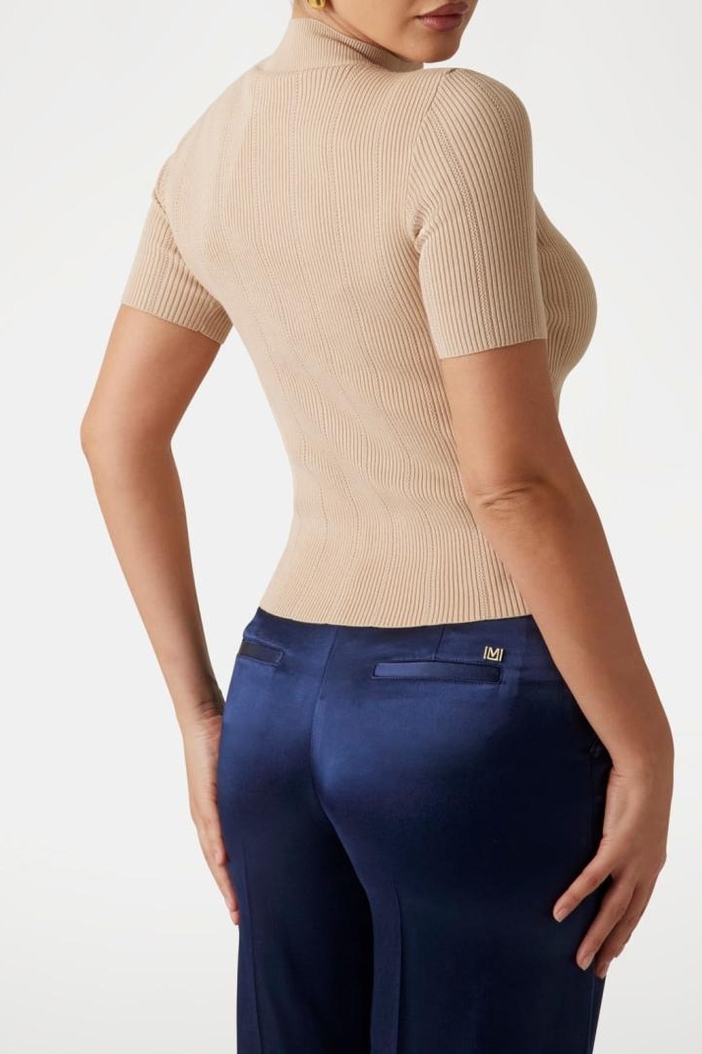 MARCIANO BY GUESS GRACE MOCK NECK SS SWEATER FAWN TAUPE 4