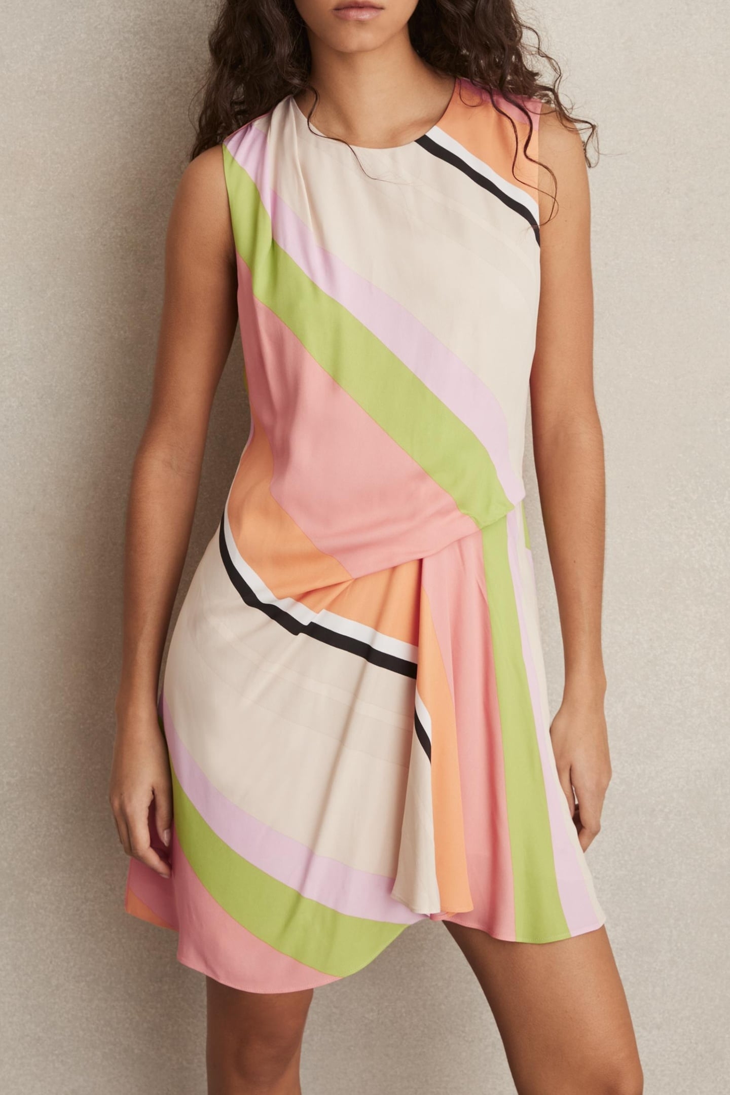 BLOCK STRIPE PRINT SHORT DRESS PINK/GREEN 1