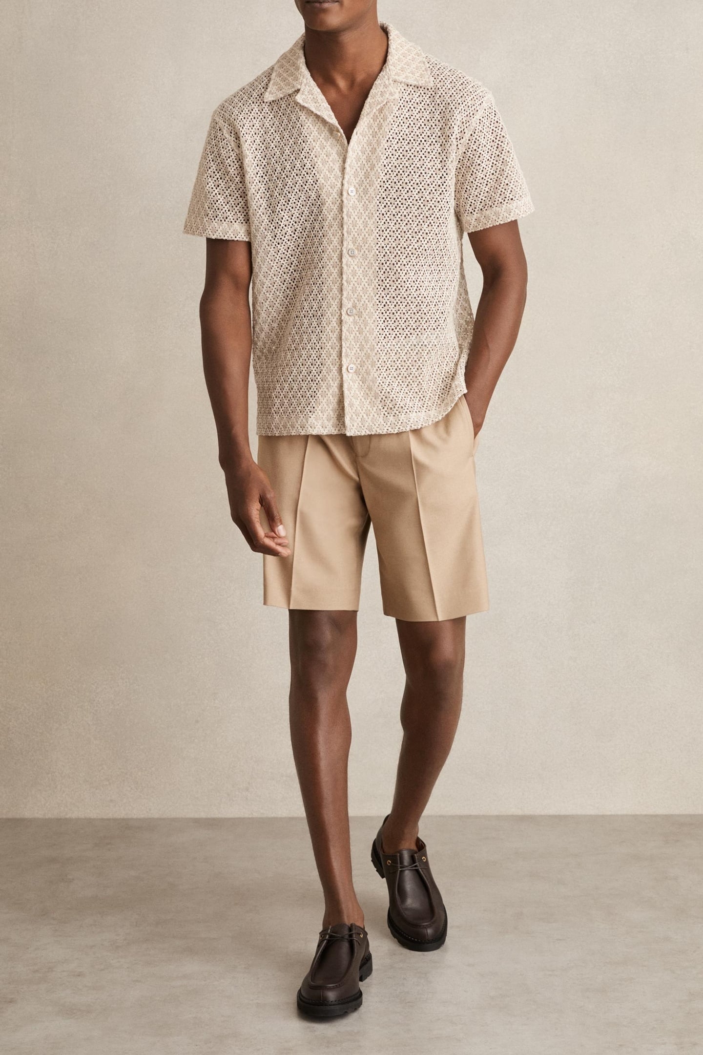 SS GEO CROCHET CUBAN SHIRT OATMEAL 1