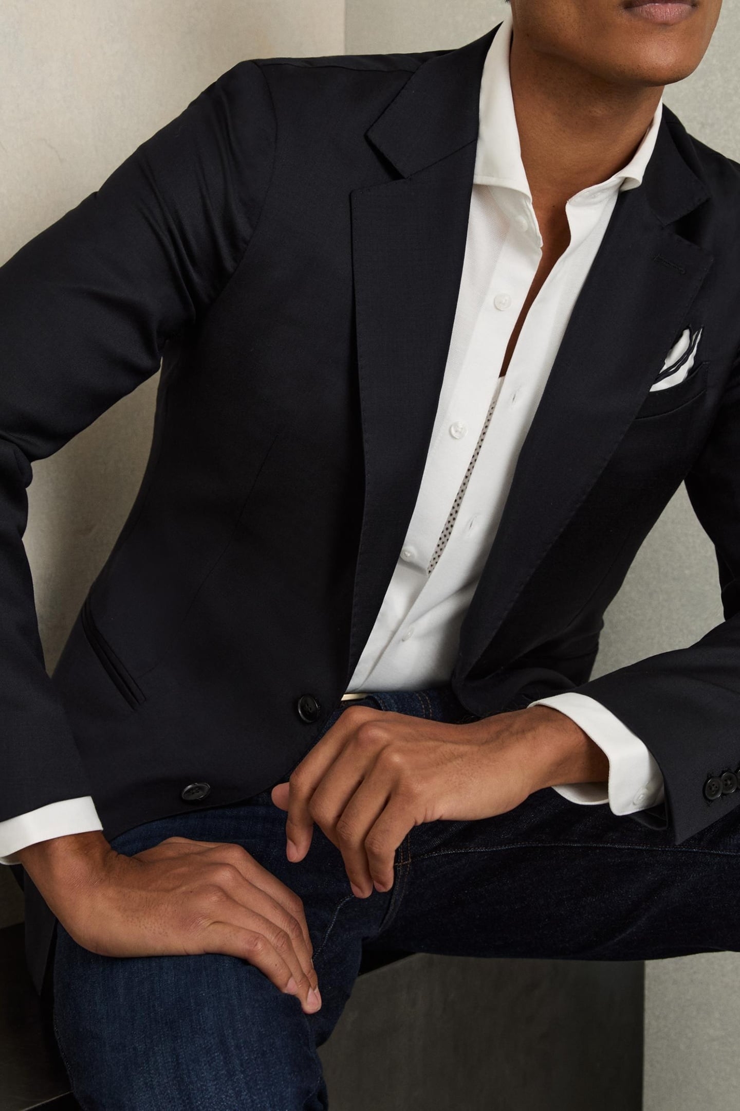 SB 2B NOTCH PLAIN WEAVE BLAZER NAVY 8