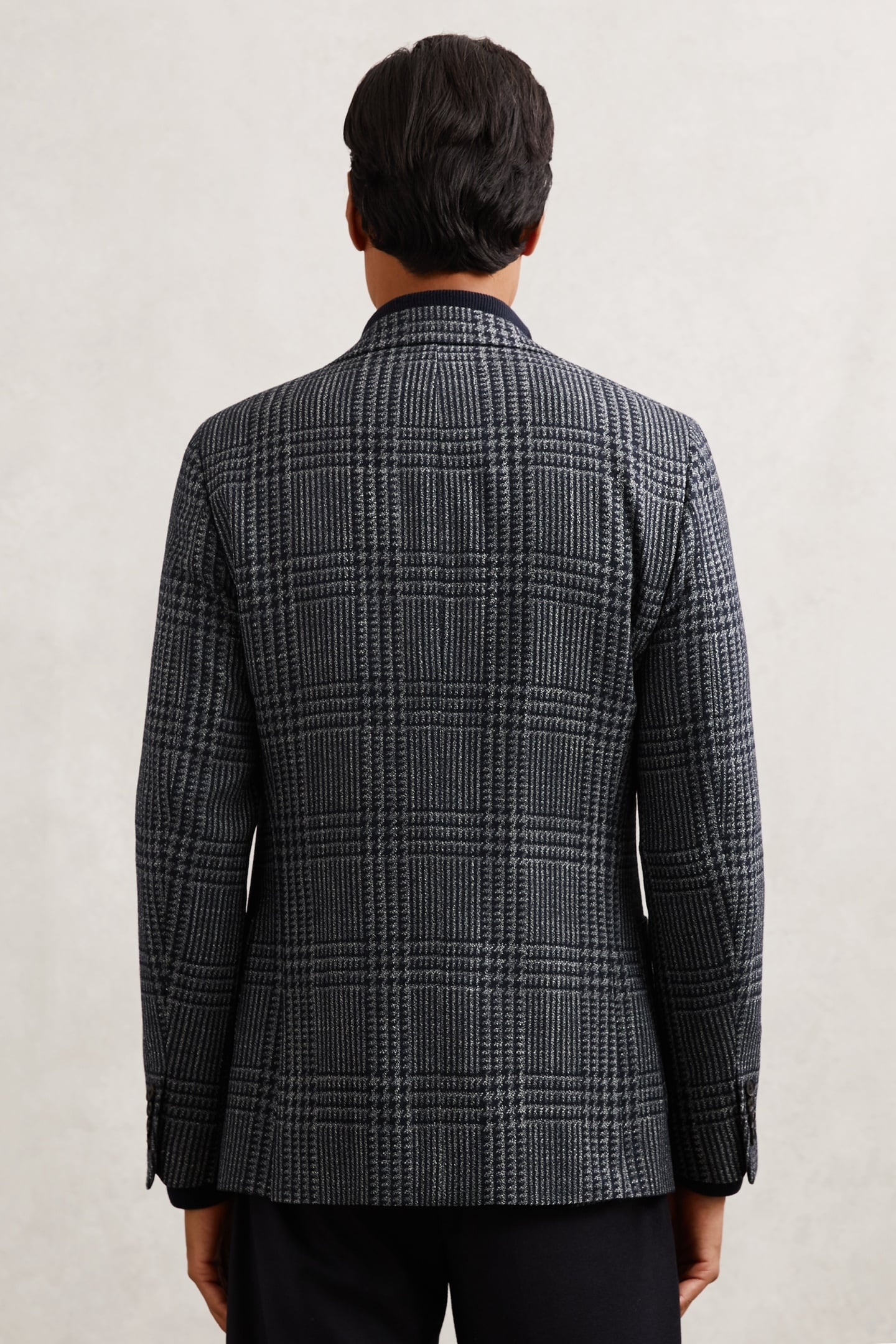 SB 2B NOTCH WOOL PRINCE OF WALES CHECK BLAZER NAVY 2