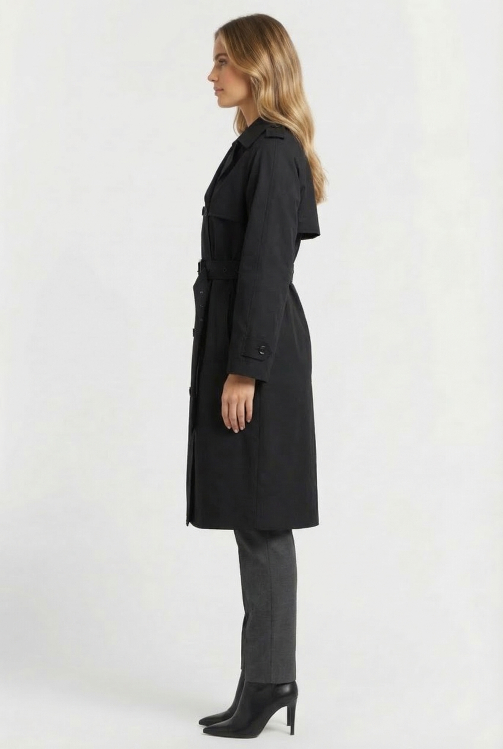 DOUBLE BREASTED OVERSIZED BELTED TRENCH COAT IN BLACK 3