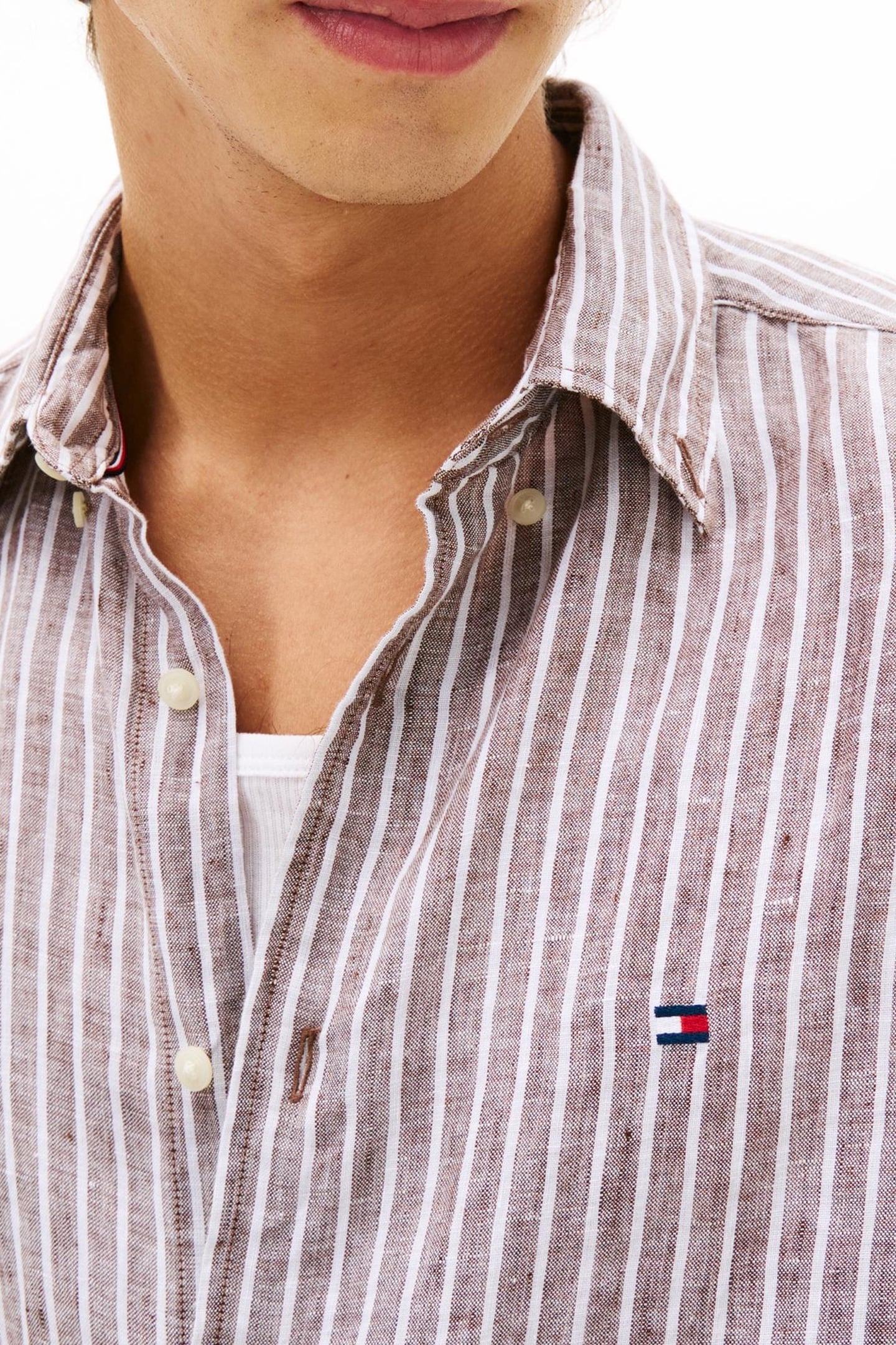 REGULAR FIT LINEN SHIRT LEGACY BROWN/STRIPE 5