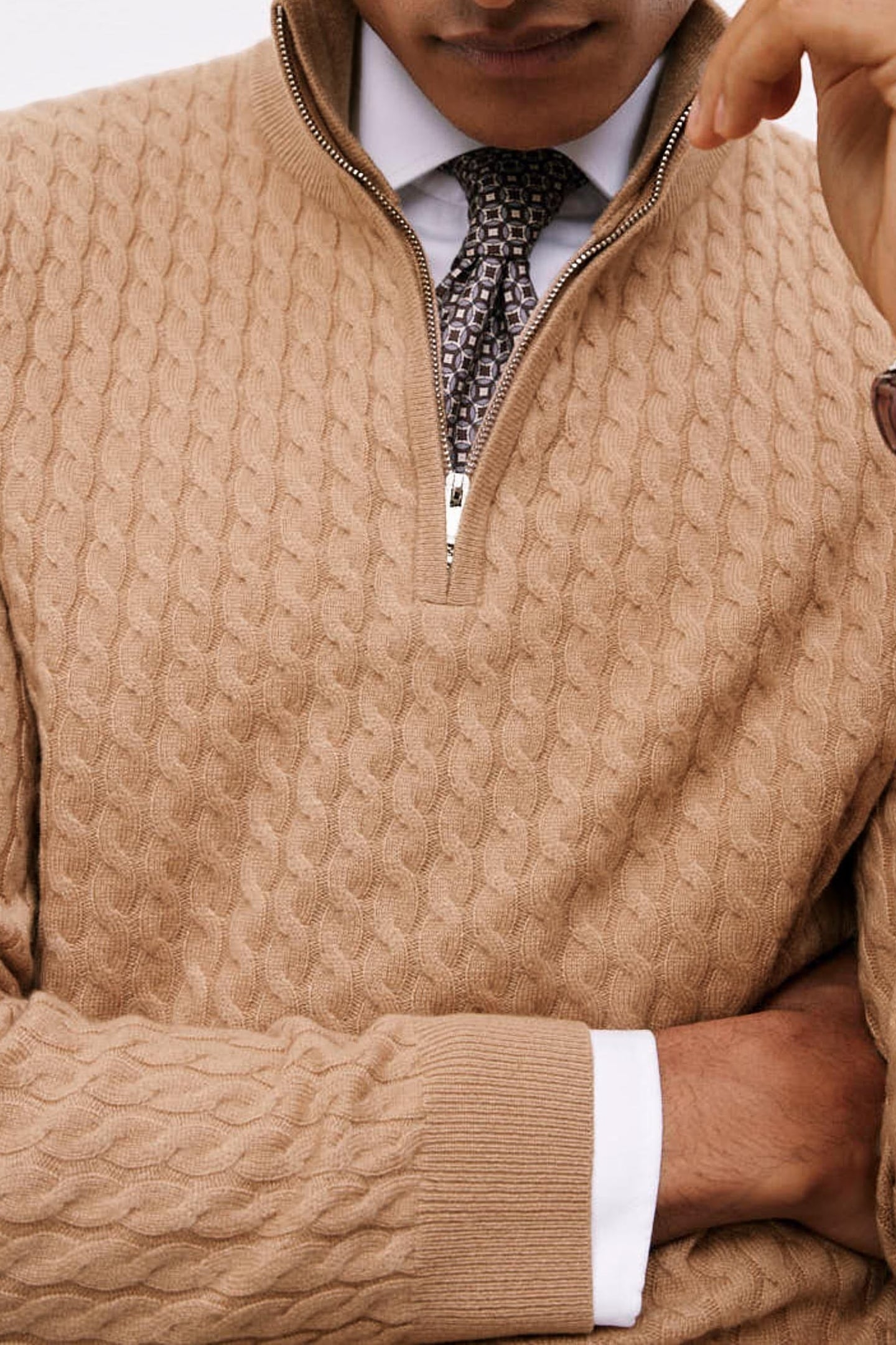 LS HALF ZIP CABLE CASHMERE JUMPER CAMEL BROWN 1