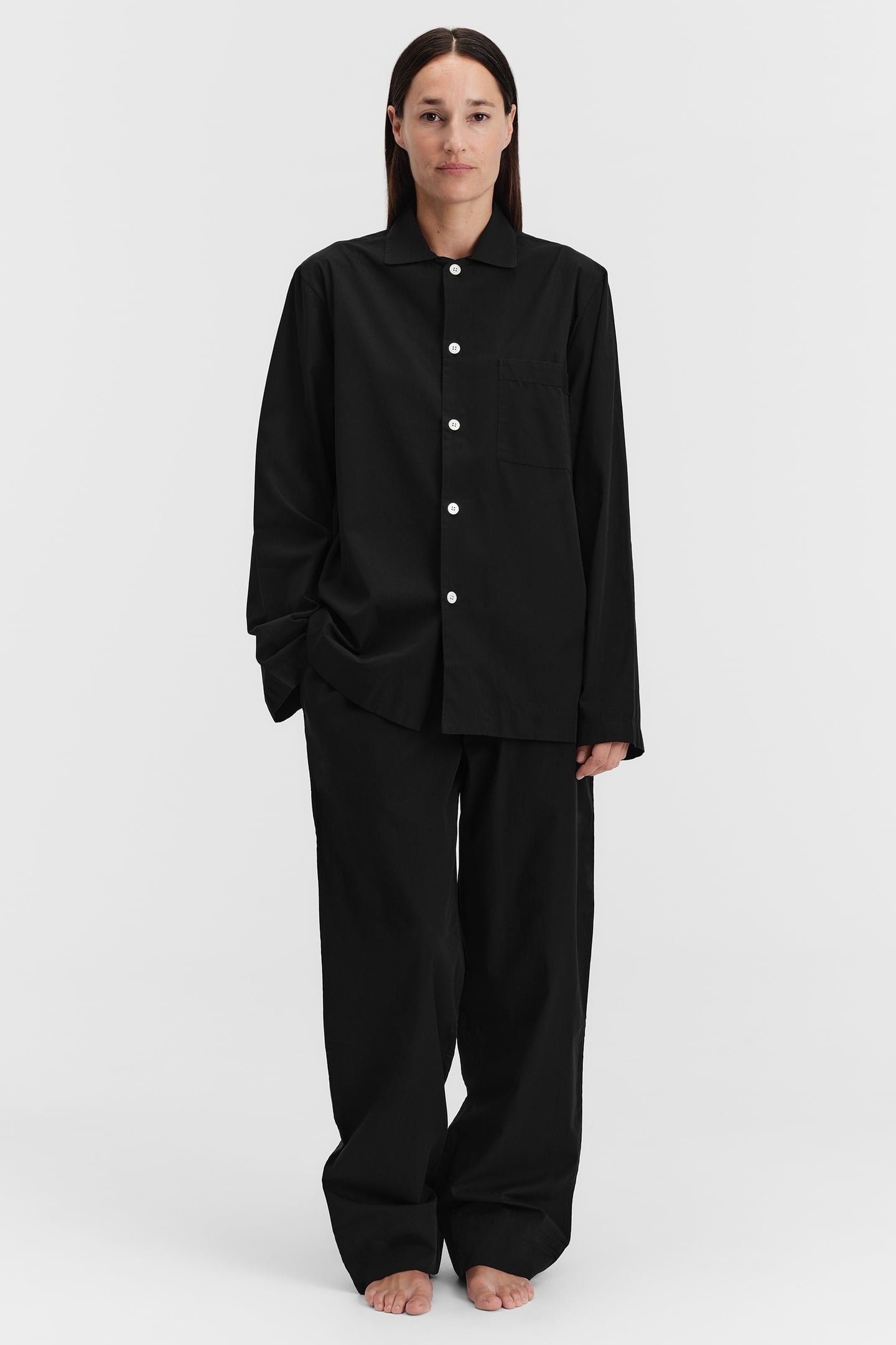 UNISEX POPLIN, PYJAMAS SHIRT ALL BLACK 4