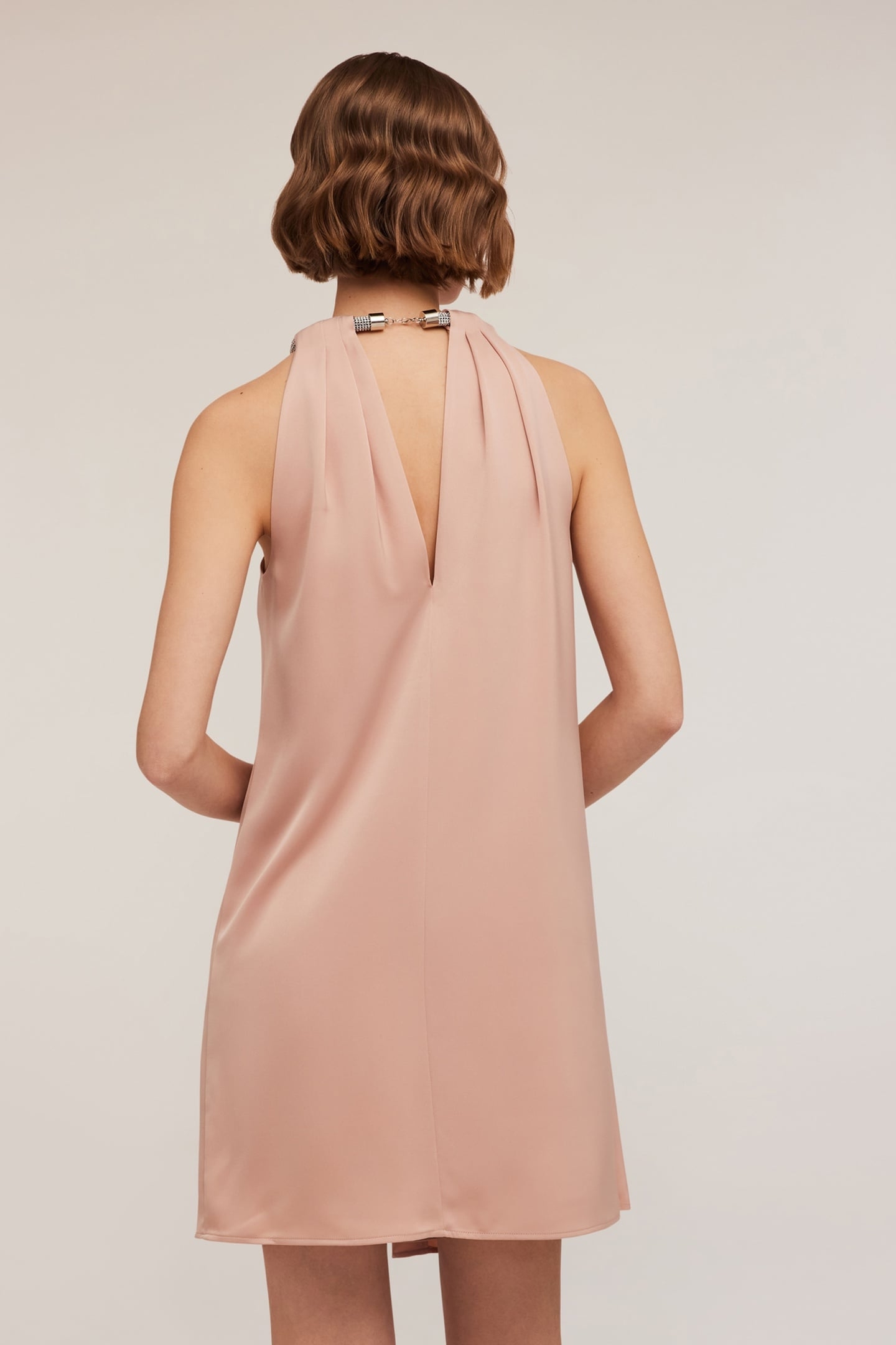 SATIN MINI DRESS WITH NECKLACE DETAIL PINK 2