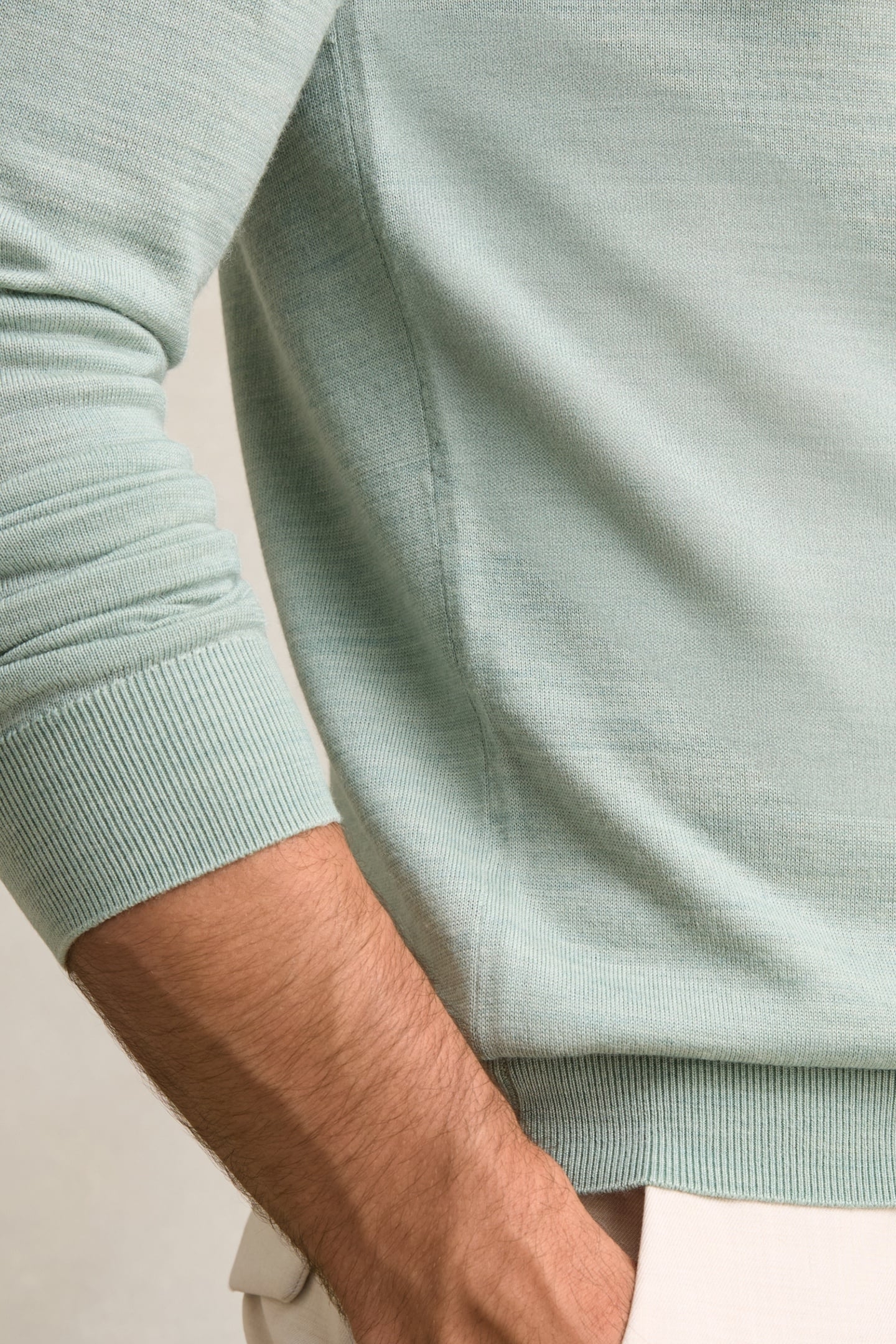 LS HALF ZIP FUNNEL MERINO WOOL JUMPER SAGE GREEN MELANGE 6