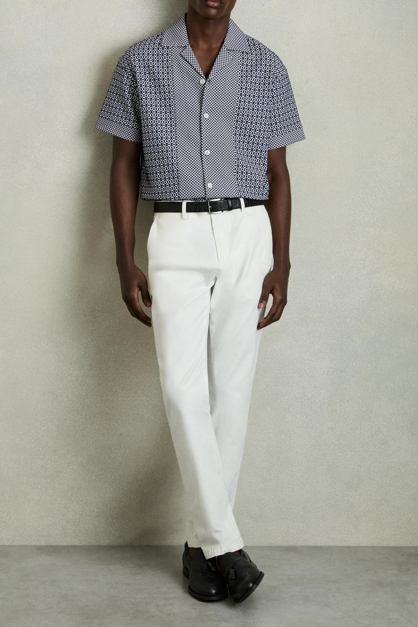 SS GEO JACQUARD COLOUR BLOCK CUBAN SHIRT NAVY/WHITE 2