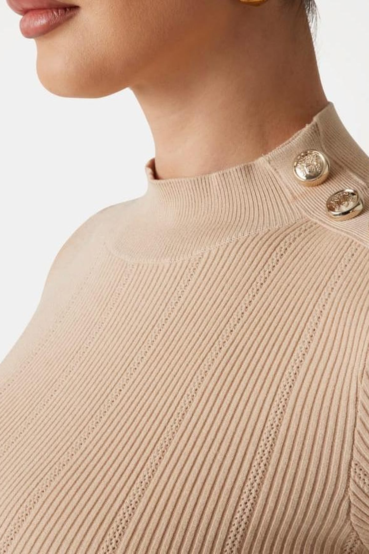 MARCIANO BY GUESS GRACE MOCK NECK SS SWEATER FAWN TAUPE 8