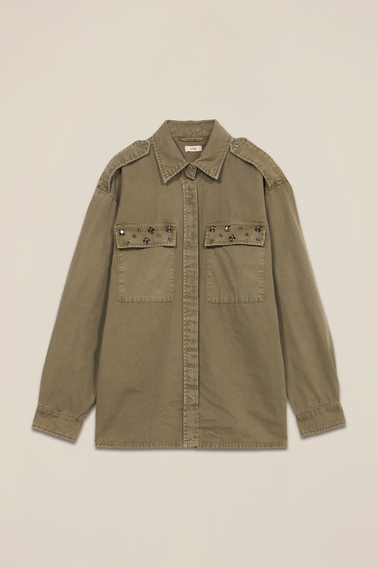 OVERSIZED SHIRT WITH APPLIQUÉS MILITARY GREEN 3