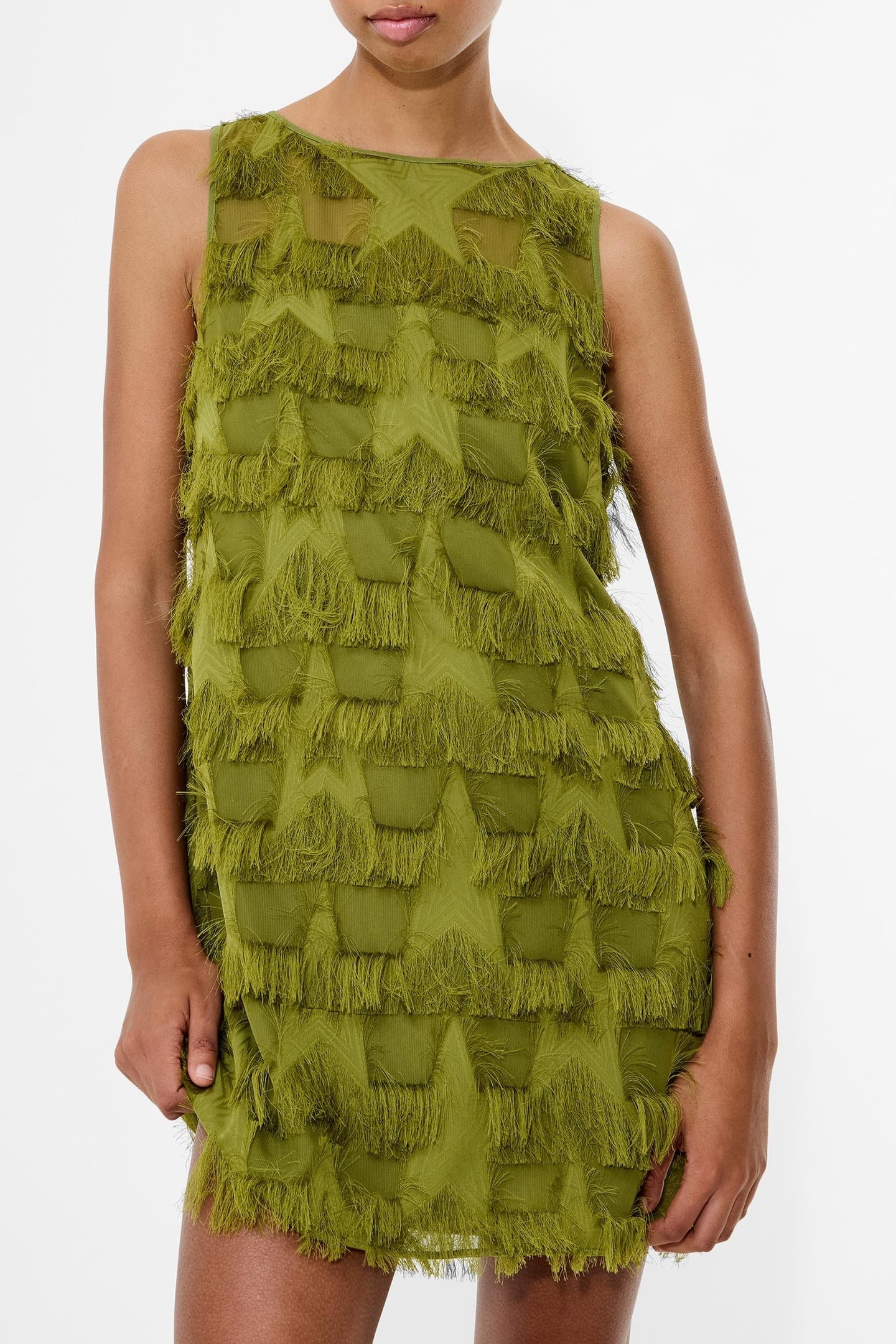 MILEY CHIFFON FRINGE MINI DRES WINTER OLIVE GREEN 2