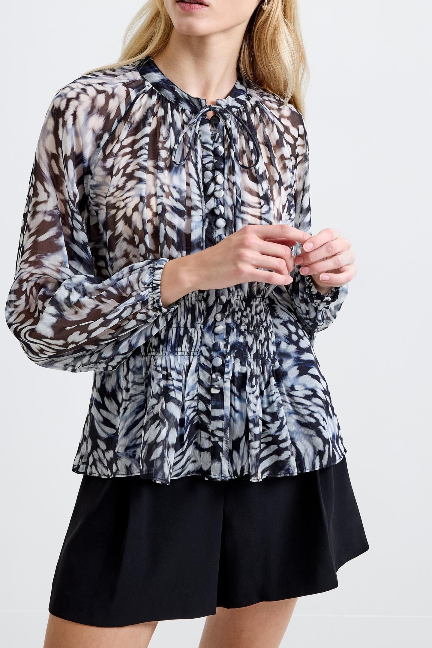 EMINA CHIFFON ALLEGRA L/S TOP CHARCOAL MULTI 1