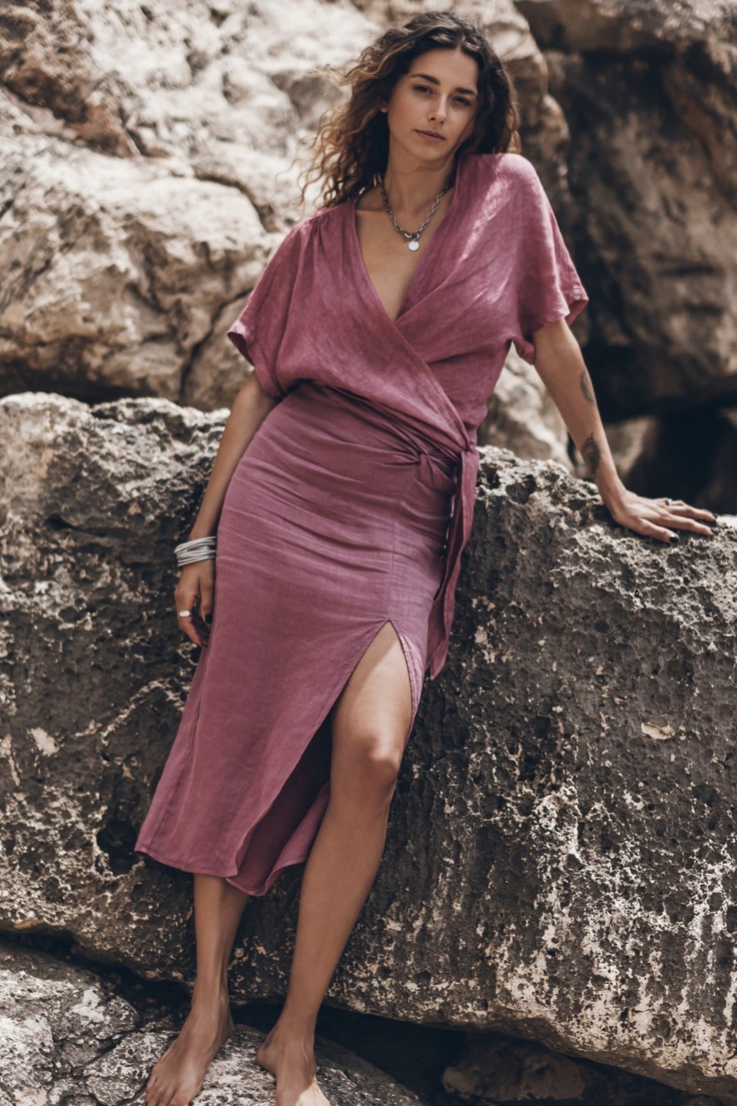 THE PINK LINEN WRAP TOP PINK 2