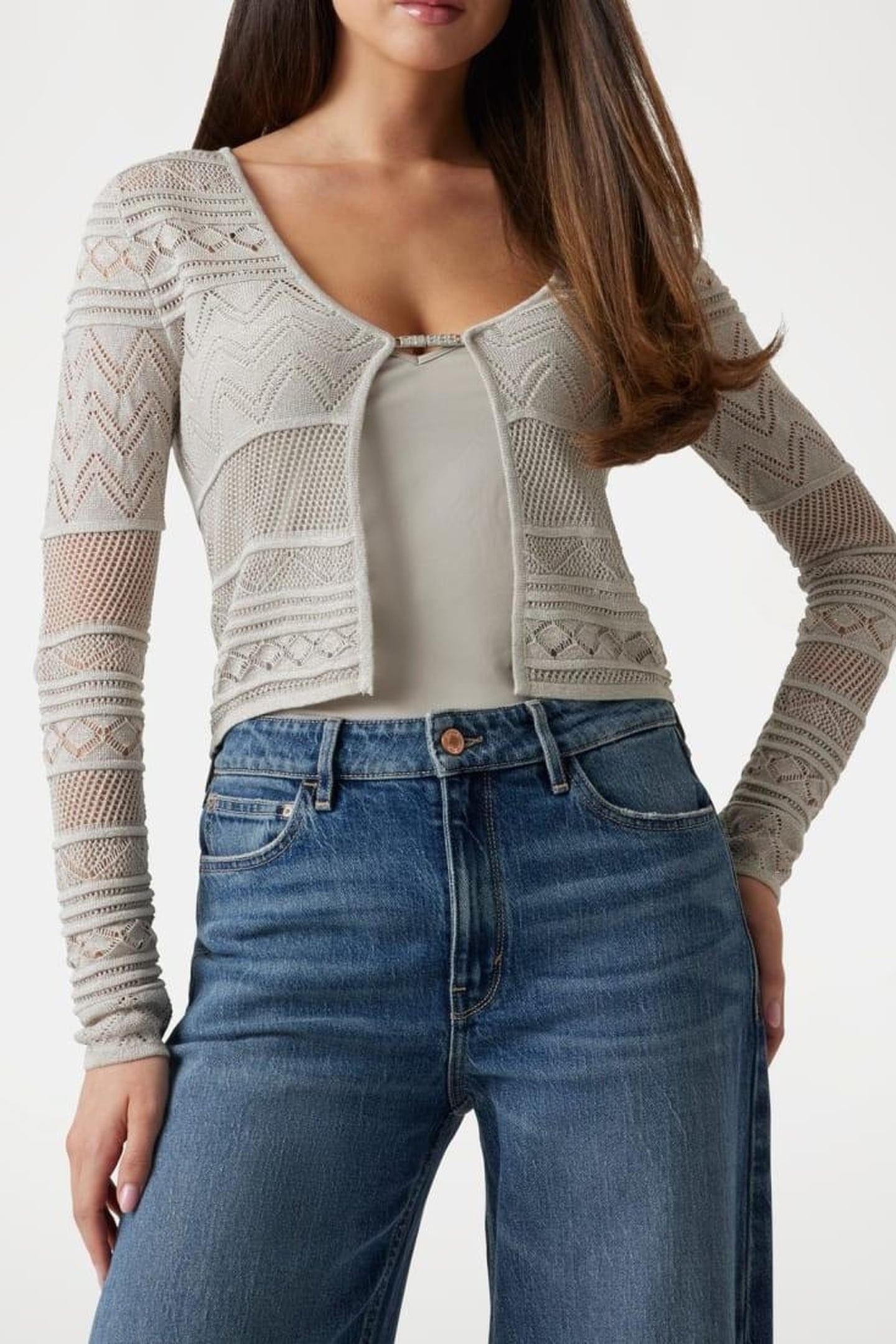 GUESS ECO NELLIE LS CARDI SWTR SILVER LUREX 2