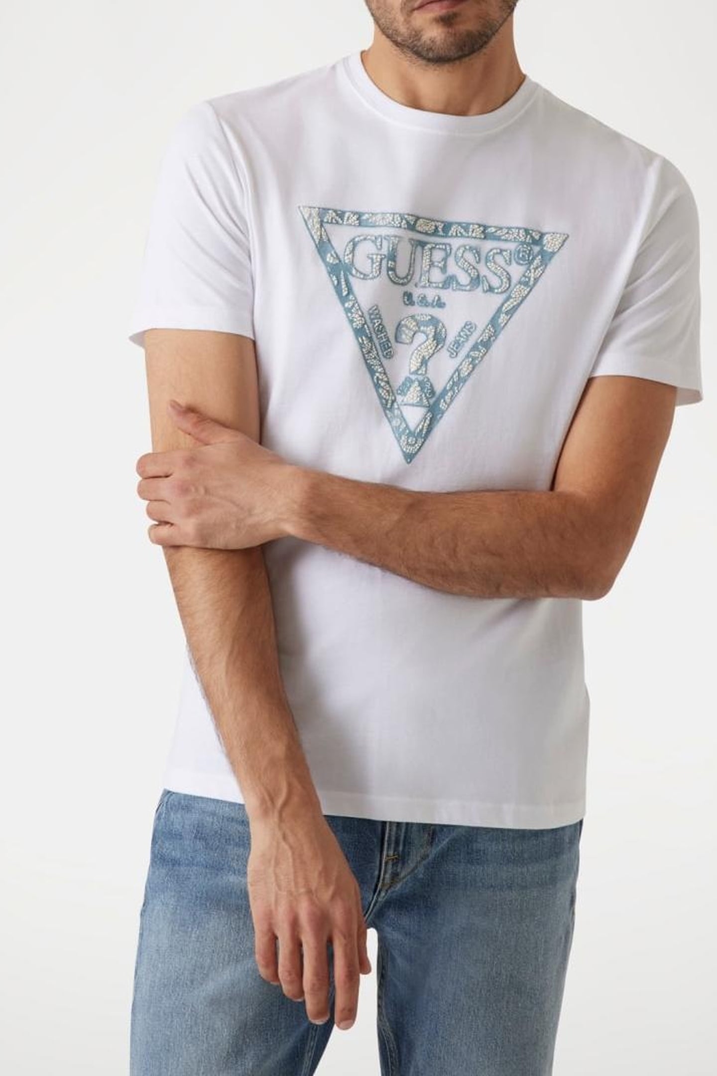 GUESS ECO SS CN TRIANGLE TEE PURE WHITE 4