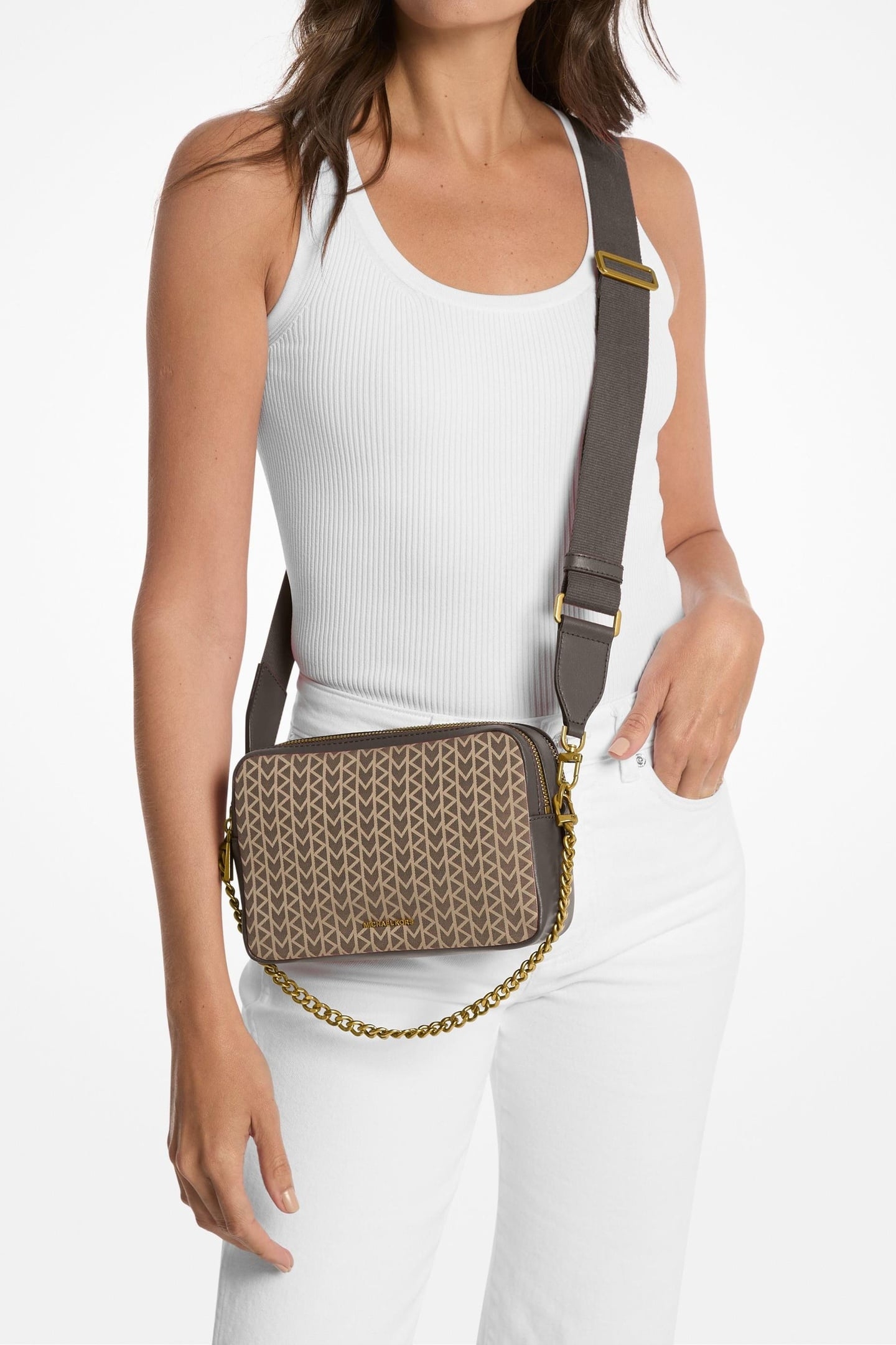 MEDIUM DOUBLE ZIP CAMERA CROSSBODY NATURAL 1