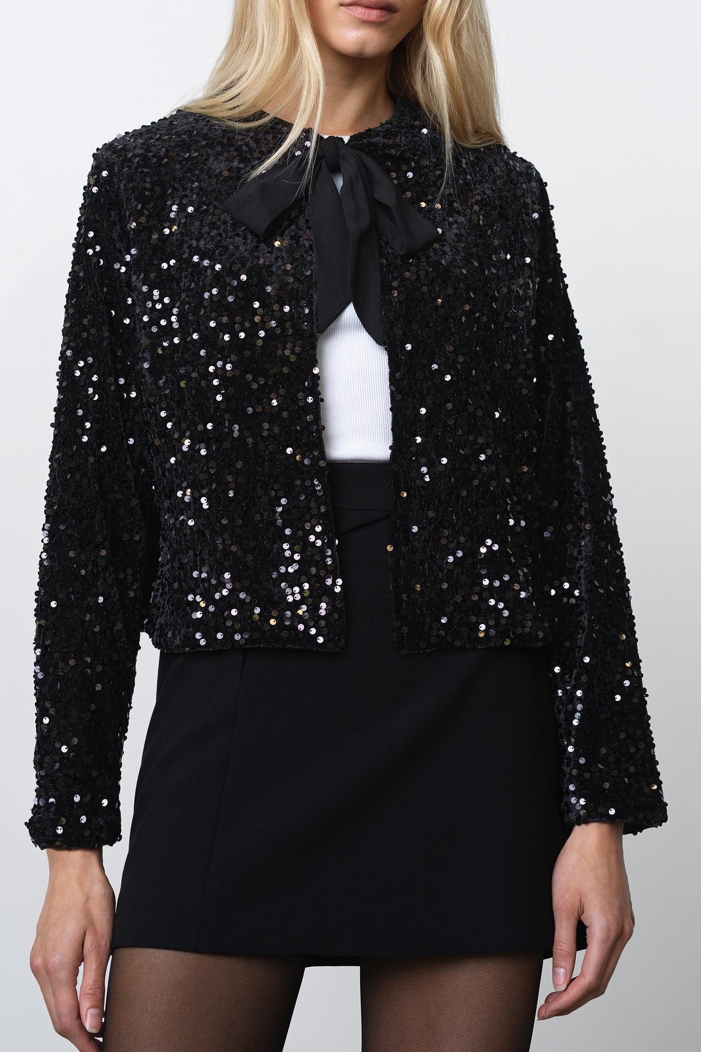 MONET SEQUIN TIE CARDIGAN BLACKOUT 1