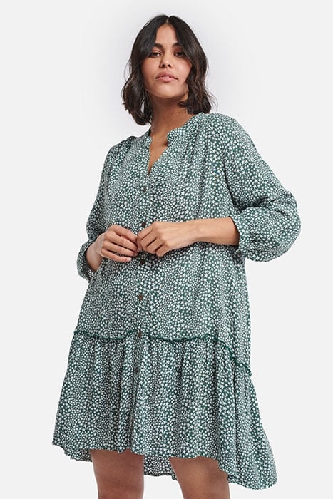 LADIES TUVALU DROP WAIST DRESS HUNTER GREEN 2