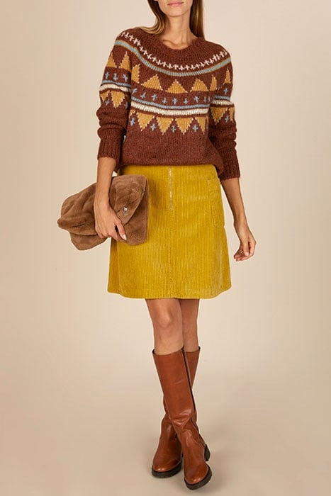 CREW NECK ROUND JACQ SWT LS BROWN 4