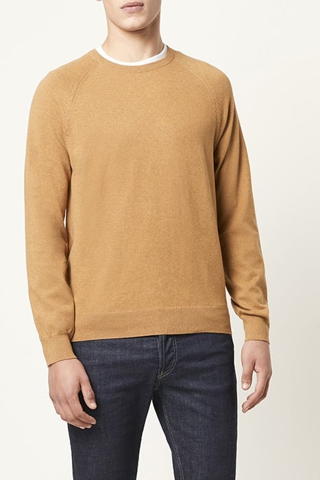 STRETCH COTTON CREW NECK JUMPER CAMEL MELANGE 1