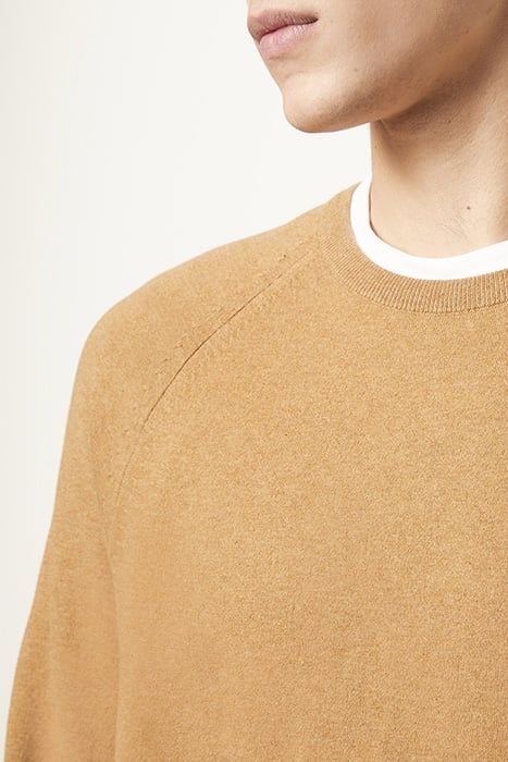 STRETCH COTTON CREW NECK JUMPER CAMEL MELANGE 3
