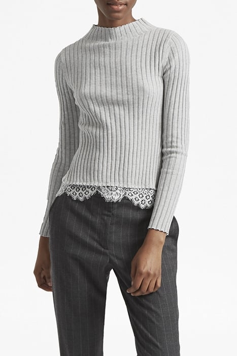 NICOLA KNITS LACE HIGH NECK JUMPER LGHT GRY MEL/WINTWHT 1