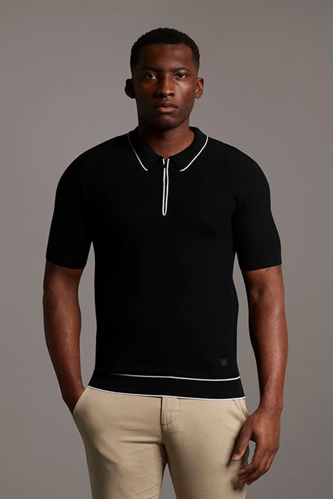 BLACK EAGLE TEXTURE KNIT POLO JET BLACK 1