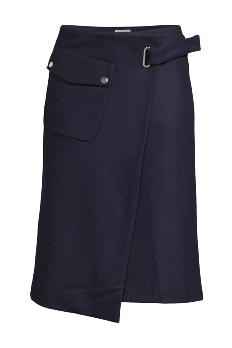 WRAP POCKET WOOL SKIRT NAVY 6