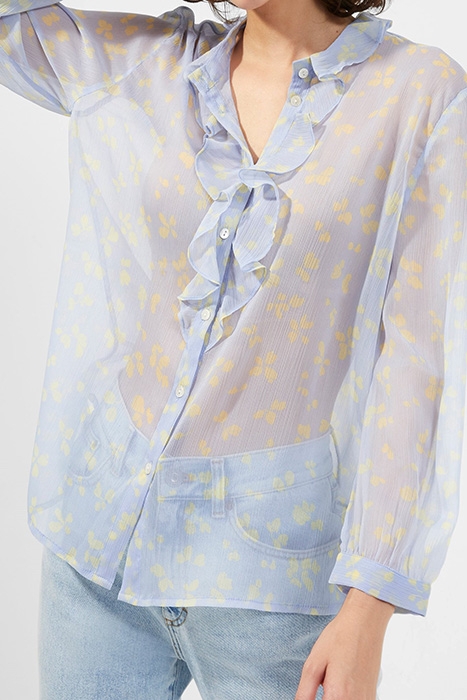 ESO BONITA RUFFLE FRONT LS SHIRT CLOUD BLUE/BUTTER YELLOW 3