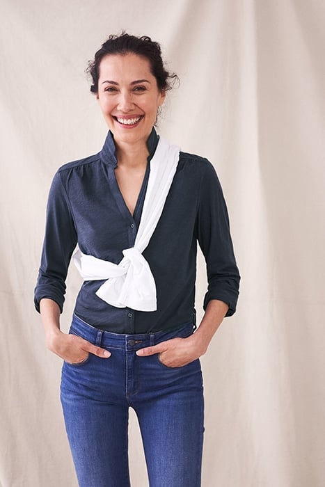 ANNIE PRINTED JERSEY SHIRT FRENCH NAVY 2